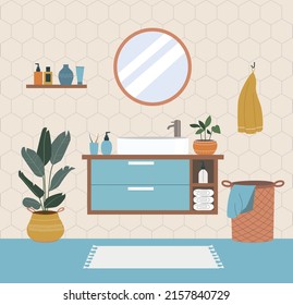 Modern bathroom interior. Vector flat illustration