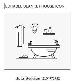 Modern bathroom line icon. Stylish bath and decor elements. Home interior and furniture. Blanket house concept. Isolated vector illustration.Editable stroke