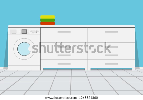 Modern Bathroom Shiny White Cabinets Washing Stock Vector Royalty