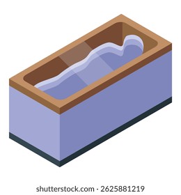 Modern bathtub filled with water for home spa relaxation, bathroom interior element isometric icon