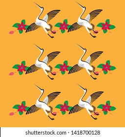 
modern batik background patterns, with floral motifs and swans.