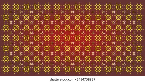 Moderne Batik Indonesien. Moderne Batik. Moderne Muster. Moderne goldene Batik mit rotem Hintergrund