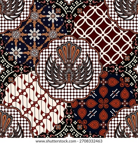 A modern batik inspired by classic Javanese patterns. This design blends traditional motifs and contemporary style, creating a unique cultural fusion suitable for textile and surface design.
