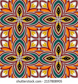 Modern batik ornament. Combine patterns and symmetrical images. Seamless.