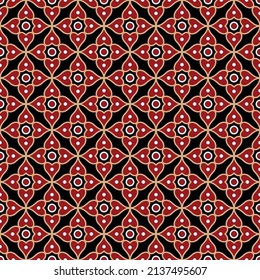 Modern Batik pattern, colorful decorative damask wallpaper, Paisley print elements, beautiful of art Malaysian and Indonesian seamless design, Vintage floral background, Red and gold India backdrop