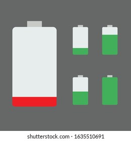modern battery icon vector for ui / ux design on your mobile app, vector style : flat icon, white background red and green color
