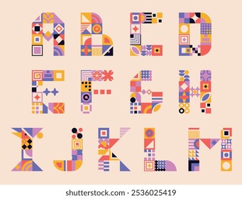 Modern bauhaus font, geometric swiss type. Vector alphabet, english typography abc colorful letters. Brutalism uppercase creative vibrant font