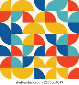 Modern Bauhaus seamless pattern with round shapes and semicircles. Geometric pattern, tile, mosaic background.