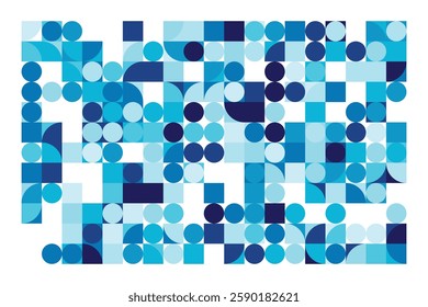 A modern Bauhaus-style background featuring geometric circles and squares in shades of blue. This abstract composition blends simplicity with structure, creating a visually engaging design.