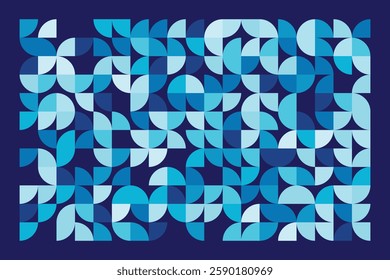 A modern Bauhaus-style geometric background in shades of blue. Abstract, dynamic, and well-balanced design, offering an artistic and aesthetic appeal.