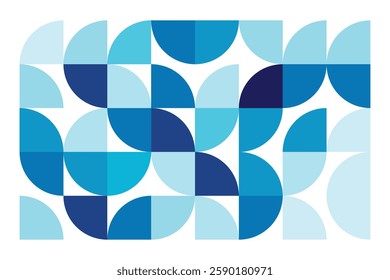 A modern Bauhaus-style geometric background in shades of blue. Abstract, dynamic, and well-balanced design, offering an artistic and aesthetic appeal.