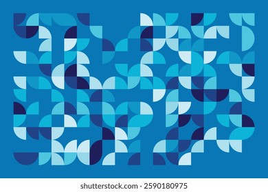 A modern Bauhaus-style geometric background in shades of blue. Abstract, dynamic, and well-balanced design, offering an artistic and aesthetic appeal.