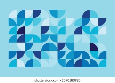 A modern Bauhaus-style geometric background in shades of blue. Abstract, dynamic, and well-balanced design, offering an artistic and aesthetic appeal.