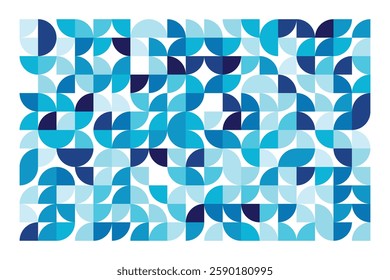 A modern Bauhaus-style geometric background in shades of blue. Abstract, dynamic, and well-balanced design, offering an artistic and aesthetic appeal.