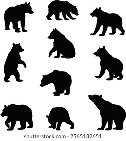 Modern Bear Silhouettes. Minimalist Vector Graphics for Logos, Branding and Illustrations.