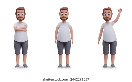 Hombre barbudo moderno en diferentes poses. Conjunto de plantillas para diseño dinámico