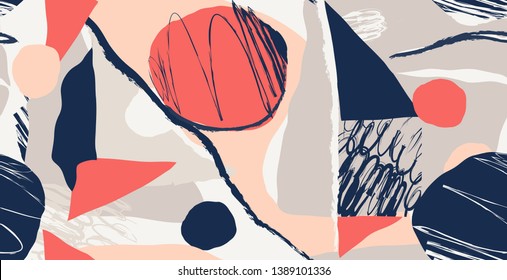 Modern beautiful collage contemporary pattern. Fashionable template for design.