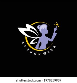 Modern beautiful fairy make a wish cartoon mascot logo, label, emblem graphic design template idea