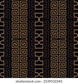 Moderno bonito grego chave serpenteia padrão de bordas verticais sem costura. Fundo de labirintos ornamentais vetoriais. elegantes ornamentos de borda geométrica na moda da grécia. Textura ornamentada estampada sem fim.