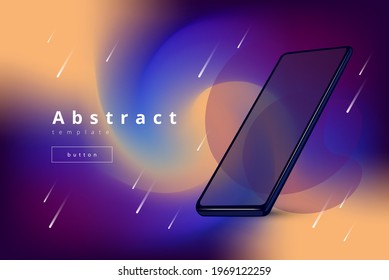 Modern Beautiful purple and orange vector template with smartphone and flying stars