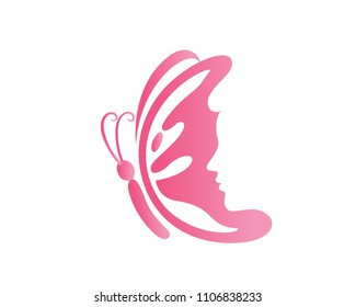 Modern Beauty Healthcare Female Face And Butterfly Logo Illustration In Isolated White Background