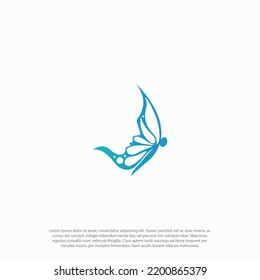 Modern Beauty Healthcare Female Face in Butterfly wing Logo Illustration In Isolated White Background negative space concept