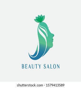 Modern beauty logo, cosmetics logo, woman face in flower leaves