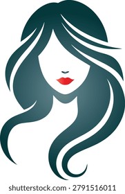 Modern beauty logo vector featuring a stylish woman silhouette with flowing hair and elegant feminine design. Perfect for beauty salons,