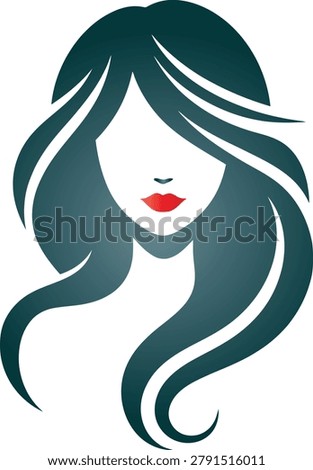 Modern beauty logo vector featuring a stylish woman silhouette with flowing hair and elegant feminine design. Perfect for beauty salons,