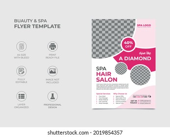 modern beauty and spa center flyer template design with three image placement, professional color used in the design. fully editable print ready a4 size flyer template, vector eps 10 version.