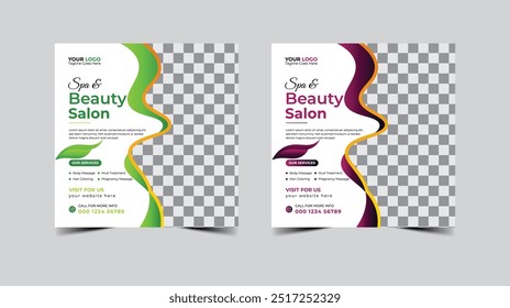 Modern Beauty Spa Salon social media post, Digital marketing promotion ads sales and discount web banner vector template design.