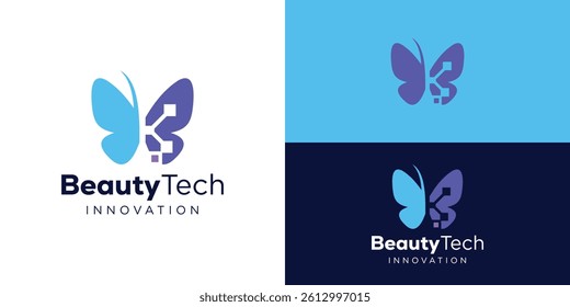 Modern beauty tech logo template. Fly tech digital logo design vector illustration.