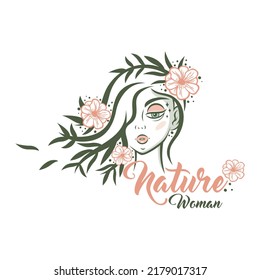 Modern beauty woman and nature logo. Vector illustration