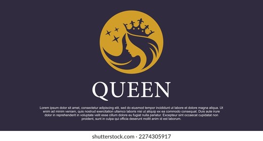 Modern beauty woman queen logo with crown Premium Vektor