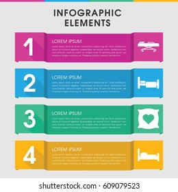 Modern bed infographic template. design with bed icons includes pillow with heart on it, bed. can be used for presentation, diagram, annual report, web design. 