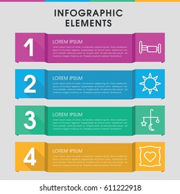 Modern bed infographic template. infographic design with bed icons includes pillow with heart on it. can be used for presentation, diagram, annual report, web design. 