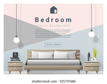 Diseño interior moderno en el dormitorio, vectorial, ilustración