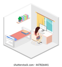 modern bedroom design in isometric style. home interior