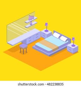 modern bedroom design in isometric style. Flat 3D illustration