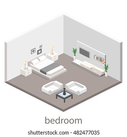 modern bedroom design in isometric style. Flat 3D illustration