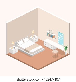 modern bedroom design in isometric style. Flat 3D illustration