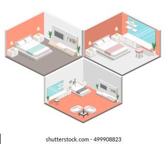 modern bedroom design in isometric style. Flat 3D illustration