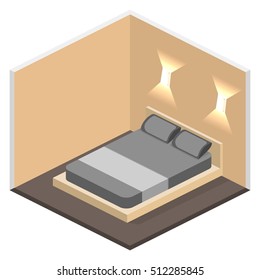 modern bedroom design in isometric style. Flat 3D vector illustration
