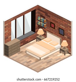 modern bedroom design in isometric style. Flat 3D illustration