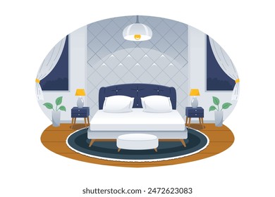 Modern bedroom design vector illustration.