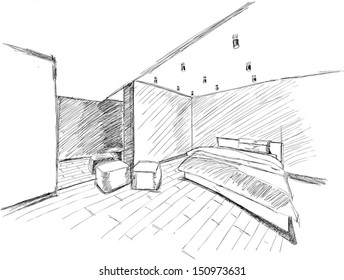 modern bedroom executed in black and white graphics