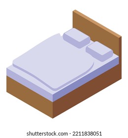 Icono de dormitorio moderno vector isométrico. La sala interior. Cama de casa