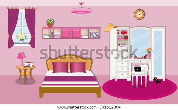 Modern Bedroom Interior Design Furniture Window Stock Vector