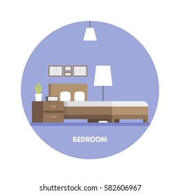 Modern bedroom interior design icon. Vector illustration