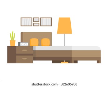 Modern bedroom interior design icon. Vector illustration